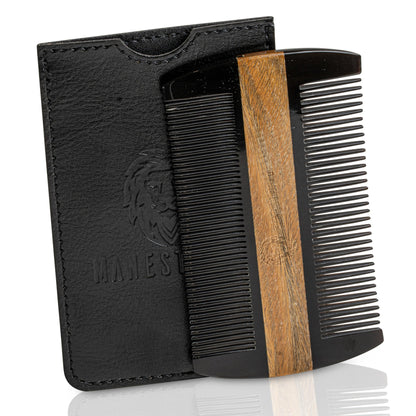 Premium Natural Ox horn and Sandalwood Dual-Action Beard Comb with Black Sleeve with Beard Oil (Fall & Summer Fragrances) – by Man & Mane