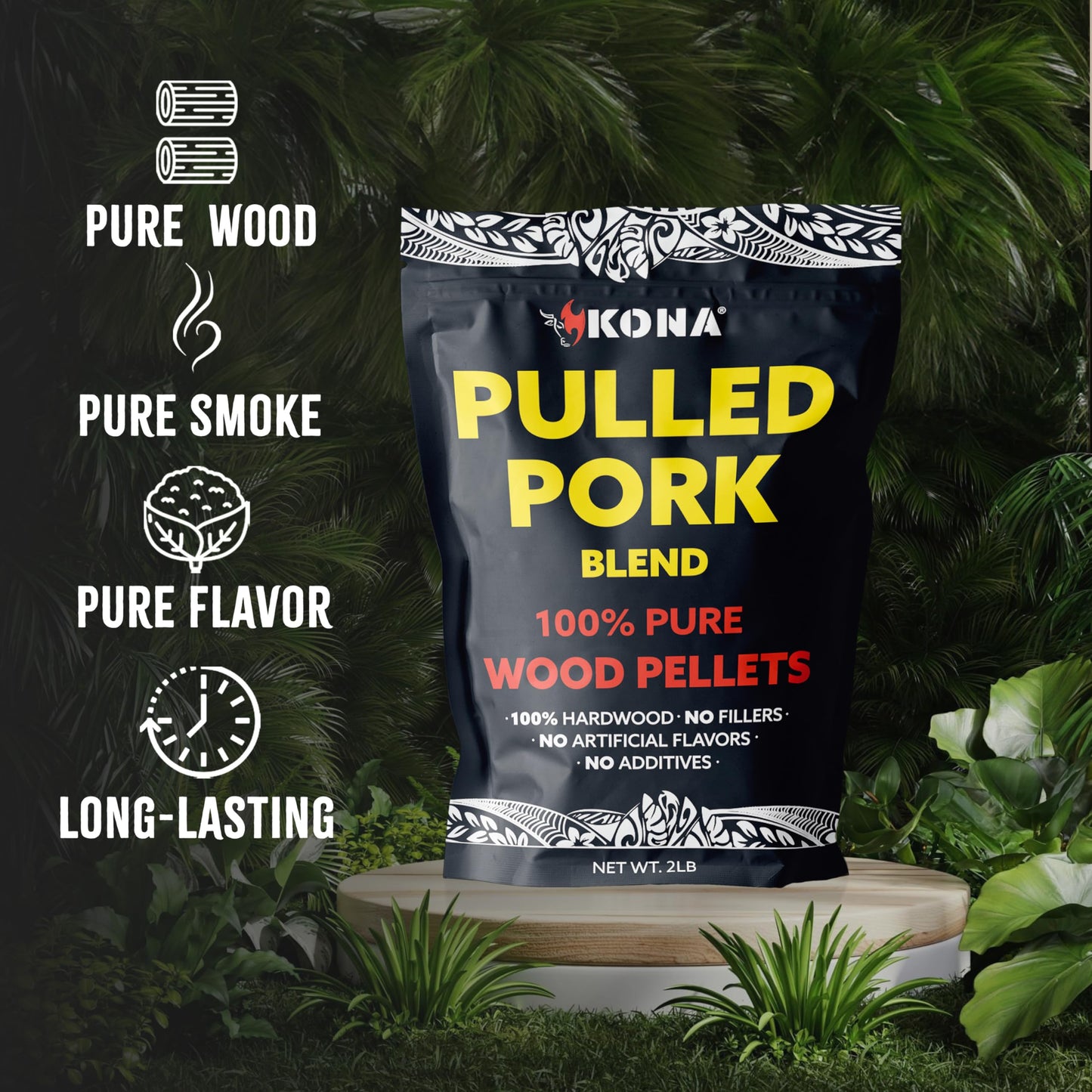 Kona Pulled Pork Blend Smoker Pellets, Intended for Ninja Woodfire Outdoor Grill, 2 lb Resealable Bag