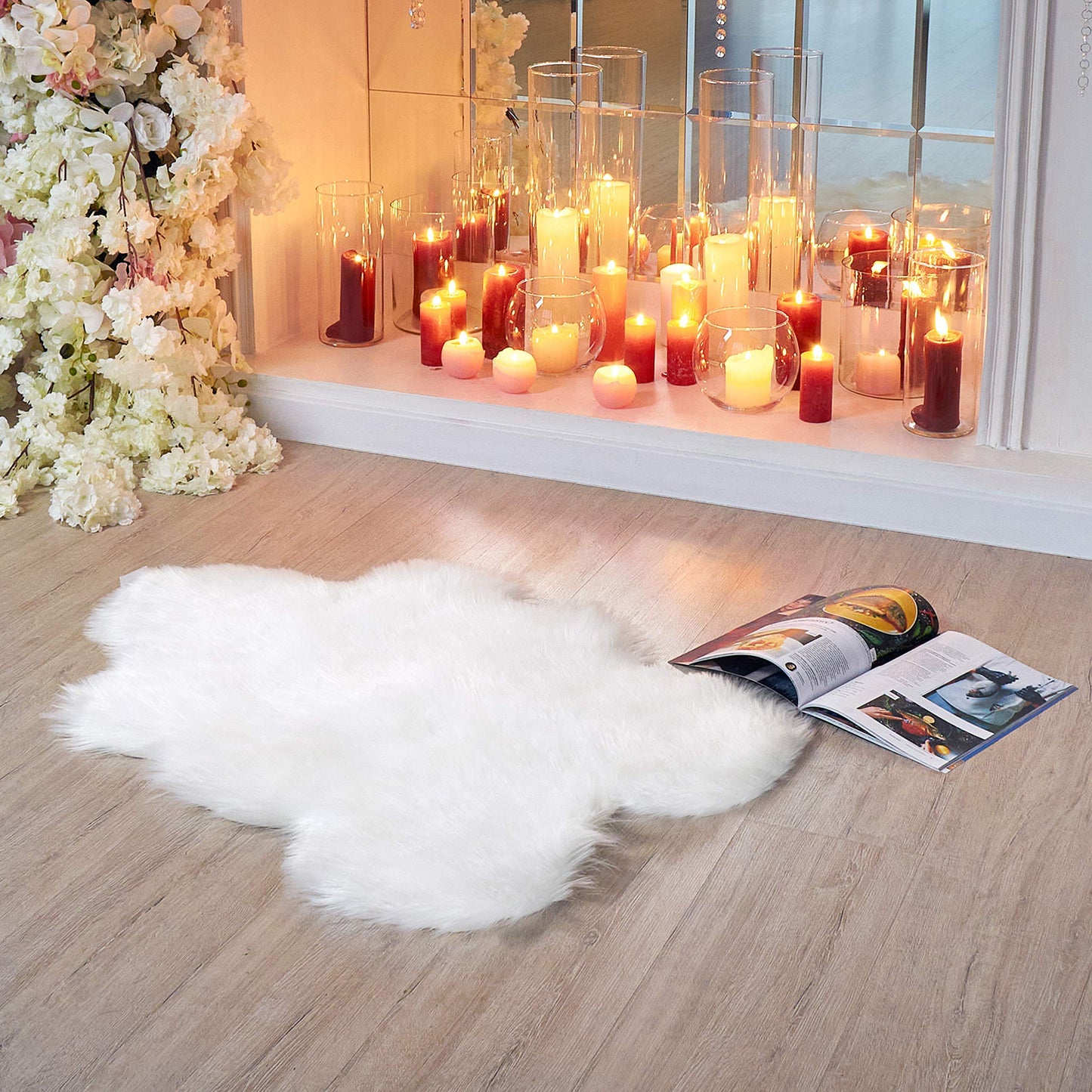 H LITH HOME Faux Sheepskin Fur Area Rug - 2x3ft - Pretty Soft Fluffy Shaggy White Sheep Skin Throw Cover to Use on Chair Sofa Couch or Bedside Nursery Closet and Bathroom Floor