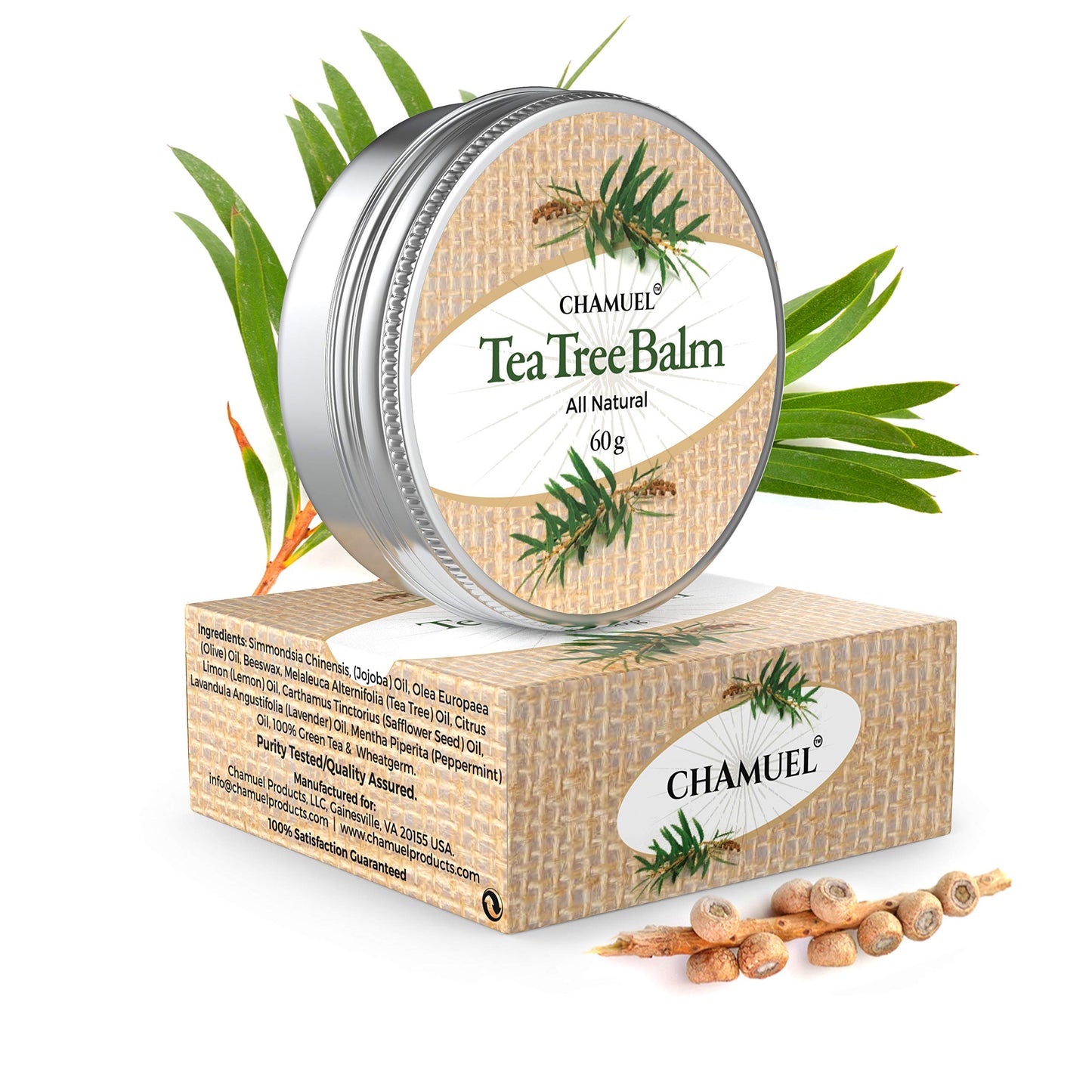 Chamuel Tea Tree Oil Balm -100% All Natural | Great Cream for Soothing Irritations like Rashes, Insect Bites, Folliculitis, Acne, Itches, Dry Heels, Cuticles, Saddle Sores and more!