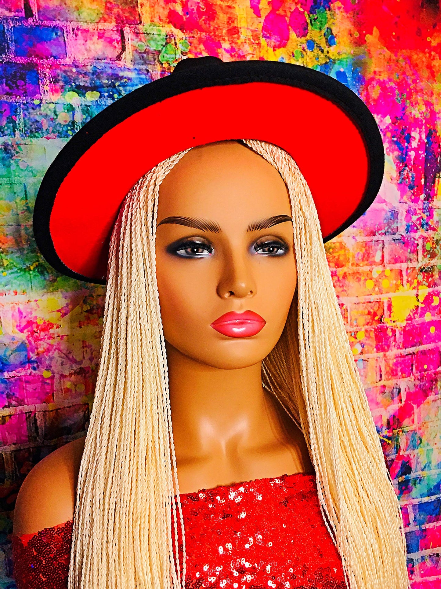 2Chique Boutique Women's Boho Chic Solid Red Lined Wide Brimmed Panama Style Felt Hat (Black)