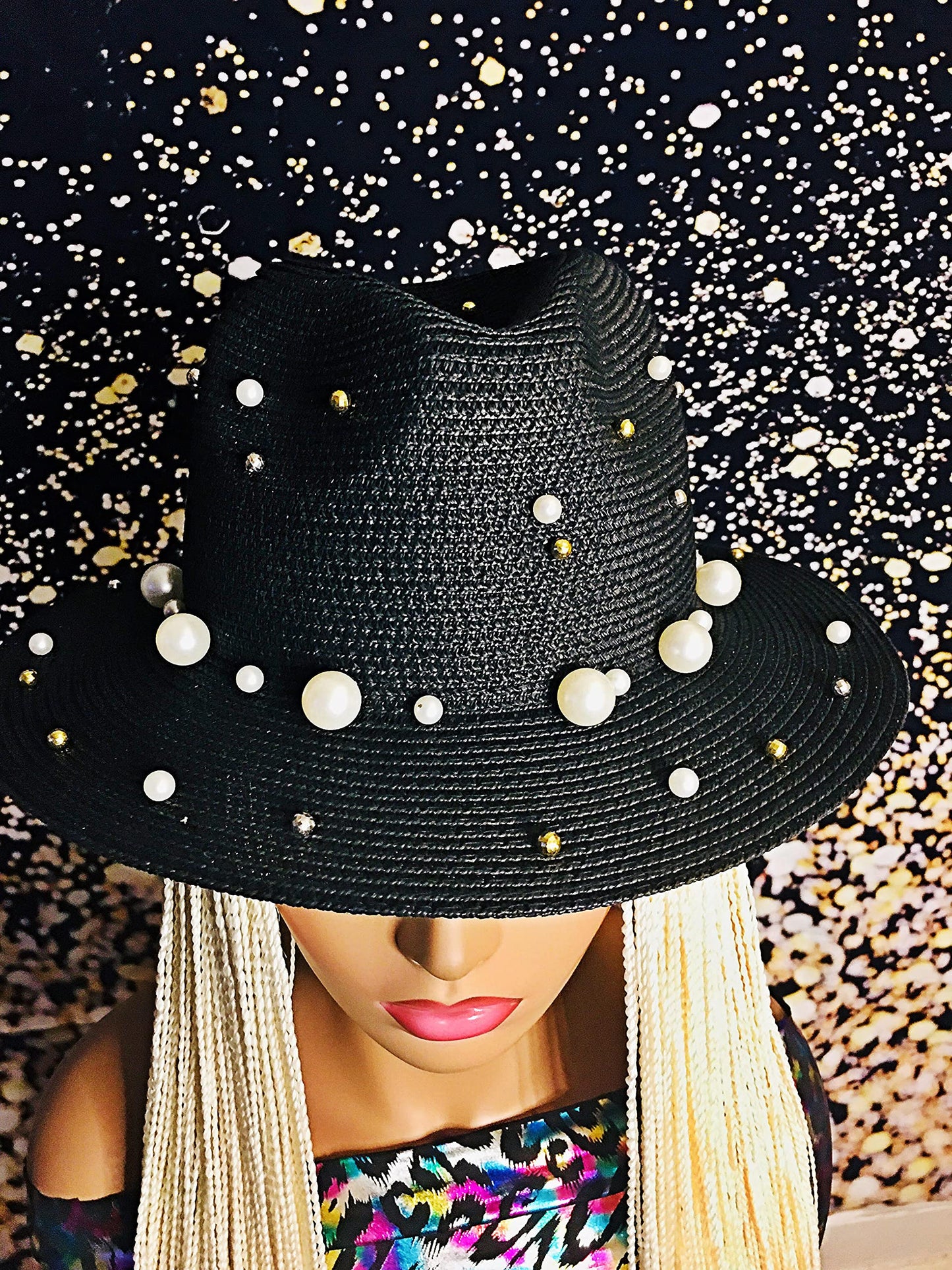 2Chique Boutique Women's Pearl Studded Straw Fedora Hat