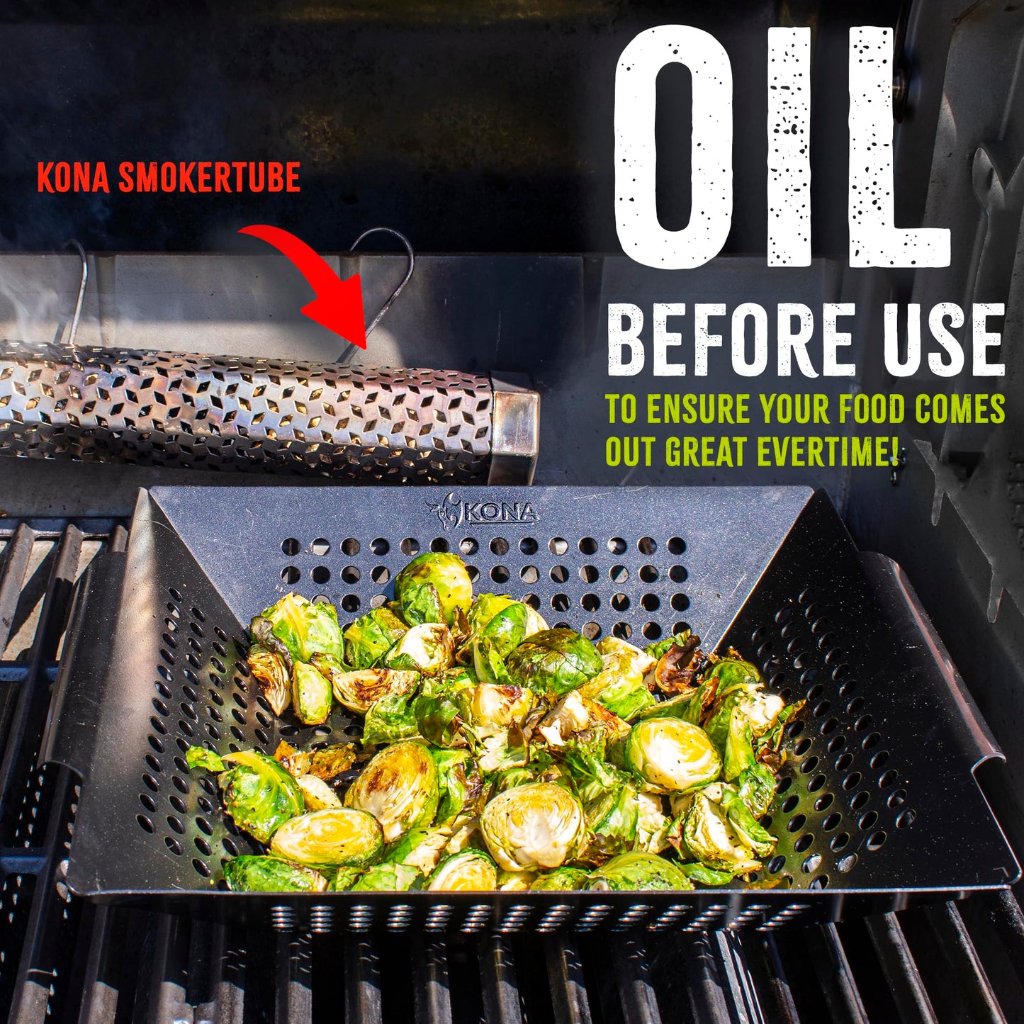 Kona Grill Grilling Basket Set - Premium Accessories for Outdoor Grill - Perfect for Veggies and More! Enhance Your BBQ Experience with this Heavy-Duty Grill Basket - Includes Bonus Gift: Wooden