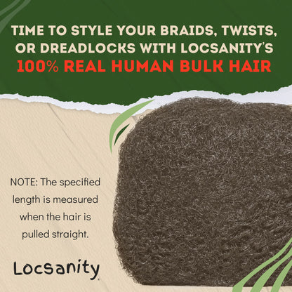 Locsanity Afro Kinky 100% Bulk Natural Human Hair - Braiding Hair for Dreadlocks, Loc Repair, Dreadlock Extensions, Twists, Braids - 8 Inches Long, 1 Oz - #4