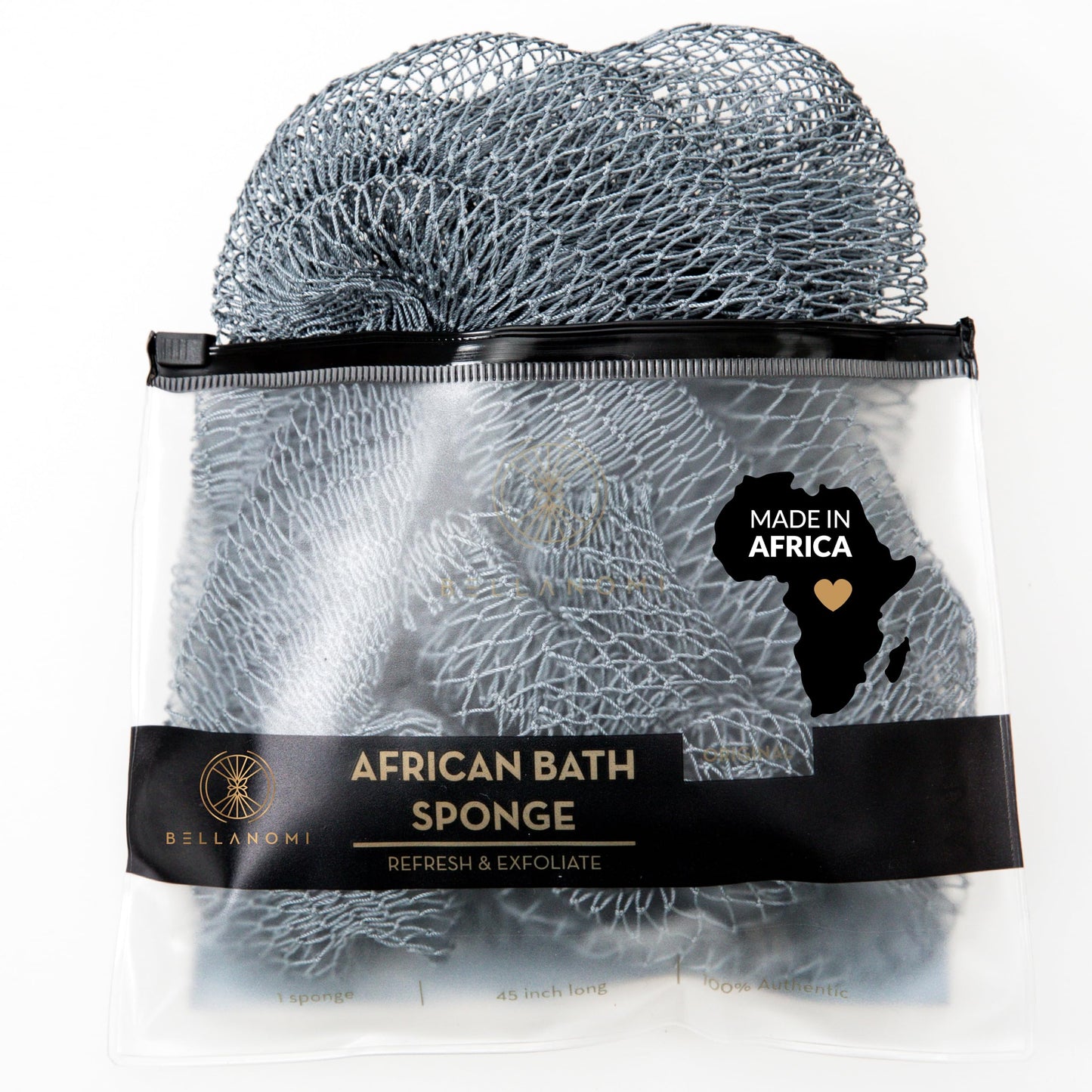 BELLANOMI African Exfoliating Net Sponge, Authentic, Ethically sourced from Nigeria, 45 inches Long, Back Scrubber for Daily use (Slate)