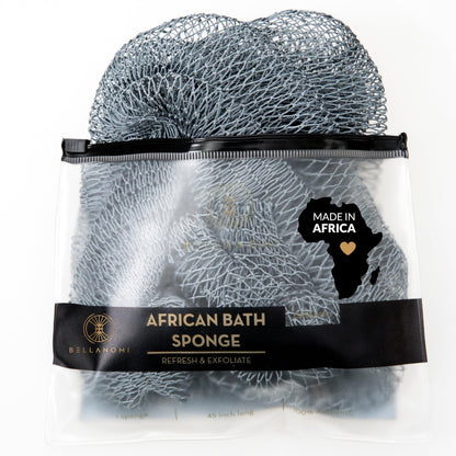 BELLANOMI African Exfoliating Net Sponge, Authentic, Ethically sourced from Nigeria, 45 inches Long, Back Scrubber for Daily use (Slate)