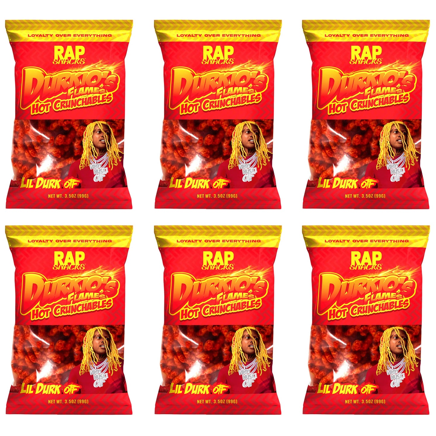 Rap Snacks Lil Durk Durkio's Flames Hot Crunchables 3.5 Oz Bags-Pack of 6 21 Ounce