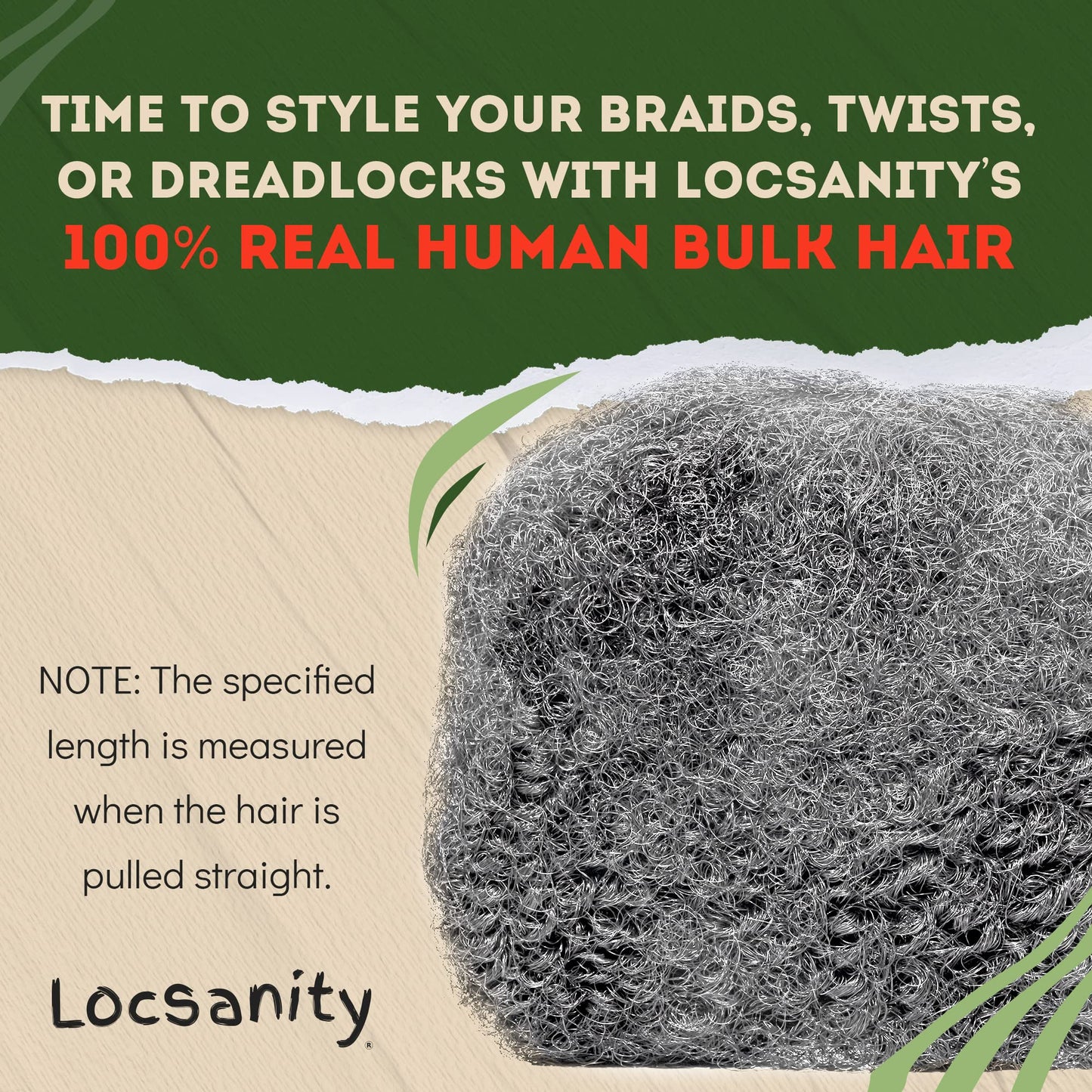 Locsanity Afro Kinky 100% Bulk Natural Human Hair - Braiding Hair for Dreadlocks, Loc Repair, Dreadlock Extensions, Twists, Braids - 8 Inches Long, 1 Oz 50/50 Grey