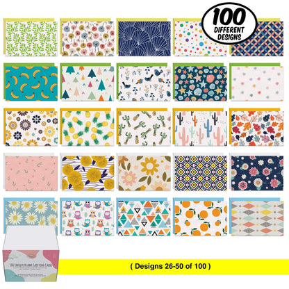 Dessie 100 Unique Blank Cards With Envelopes 4x6 - All Occasion Blank Greeting Cards w/Colored Envelopes & Gold Seals. No Repetition. Note Cards with Envelopes Set