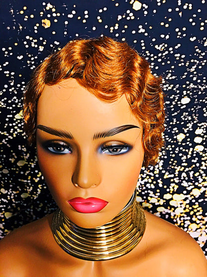 2Chique Boutique Women's Human Hair Pixie Wave Style Short Wig (Color 30)