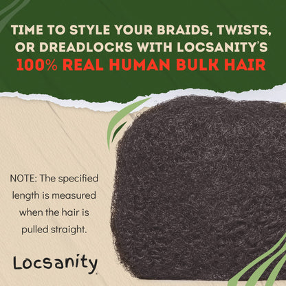 Locsanity Afro Kinky 100% Bulk Natural Human Hair - Braiding Hair for Dreadlocks, Loc Repair, Dreadlock Extensions, Twists, Braids - 8 Inches Long, 1 Oz - #2