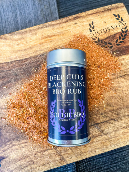 Deep Cuts Blackening BBQ Rub & Seasoning | Gourmet Seasoning | Artisanal Spice Blend | 7.4 oz (209g) | All Natural | Non GMO | Small Batch | No MSG or Artificial Ingredients | Bougie BBQ | Gustus Vitae | #807
