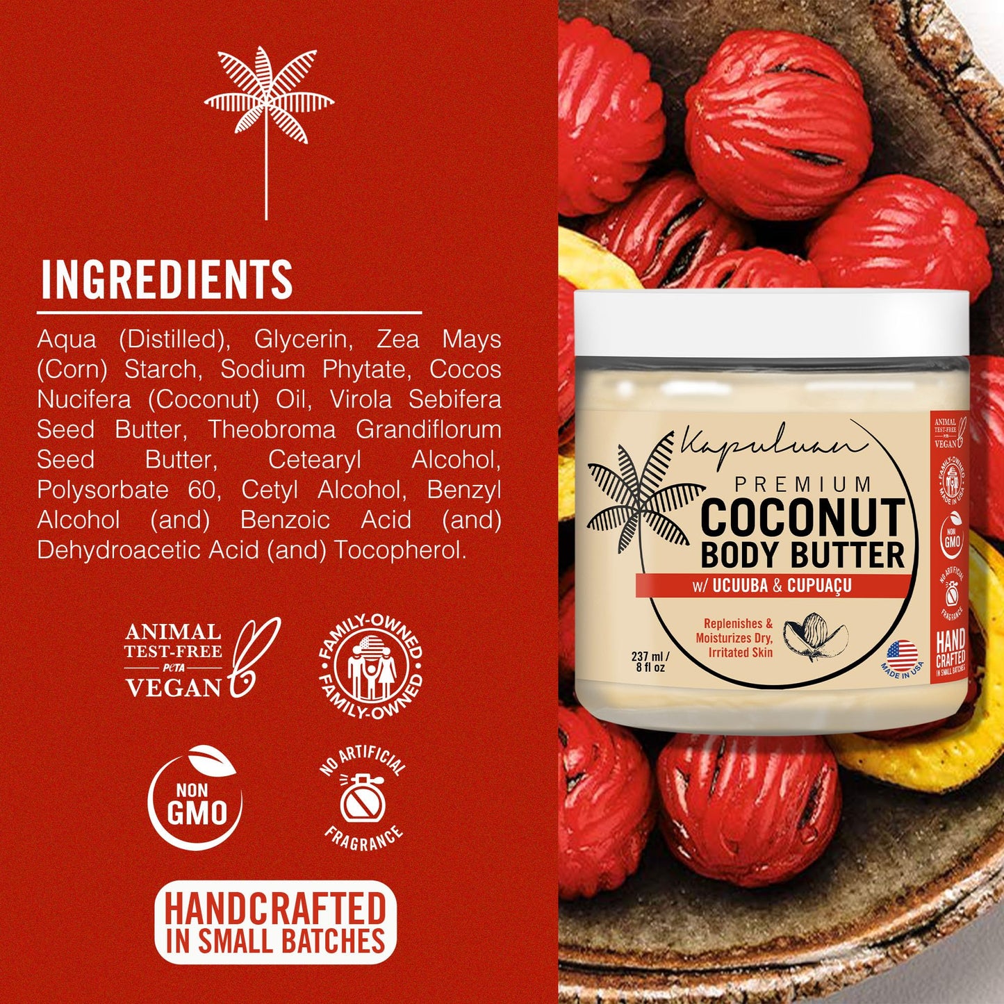 Kapuluan Coconut Body Butter for Women Dry Skin, Body Butter with All Natural Coconut Oil, Ucuuba Butter & Cupuaçu Butter,Body Cream Whipped Body Butter for Women (Tiger Orchid and Wild Cherry Scent)