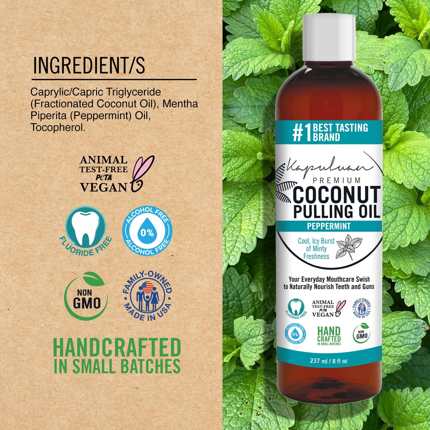 Kapuluan Coconut Oil Pulling for Teeth and Gums Mouthwash, 100% Pure and Natural, Non-GMO, Ayurvedic – Peppermint Pulling Oil