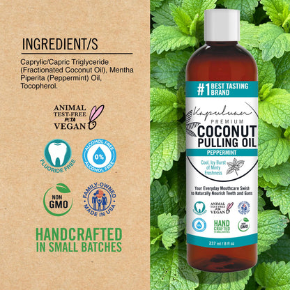 Kapuluan Coconut Oil Pulling for Teeth and Gums Mouthwash, 100% Pure and Natural, Non-GMO, Ayurvedic – Peppermint Pulling Oil