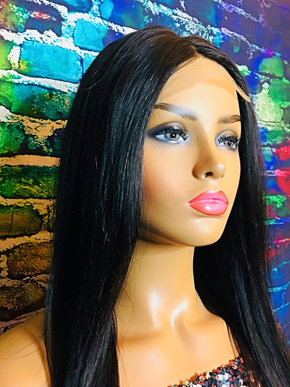 2Chique Boutique Human Hair Wig 4x4 Transparent Lace Wig Natural Color Silky Straight 20 inches