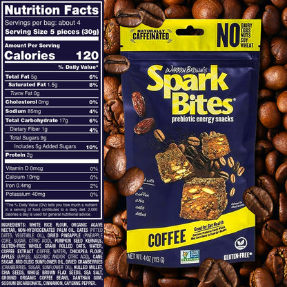 SPARK BITES - Coffee (Pack of 6) Allergen Free Vegan Healthy Energy Snack - A Steady Release of Wholesome Energy with NONE OF THE TOP 8 ALLERGENS - Vegan, Non-GMO, Gluten-Free