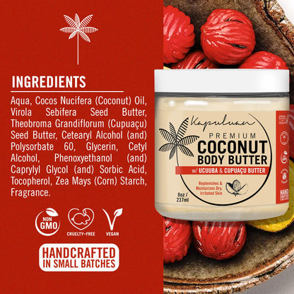 Kapuluan Coconut Body Butter for Women Dry Skin, Body Butter with All Natural Coconut Oil, Ucuuba Butter & Cupuaçu Butter,Body Cream Whipped Body Butter for Women.