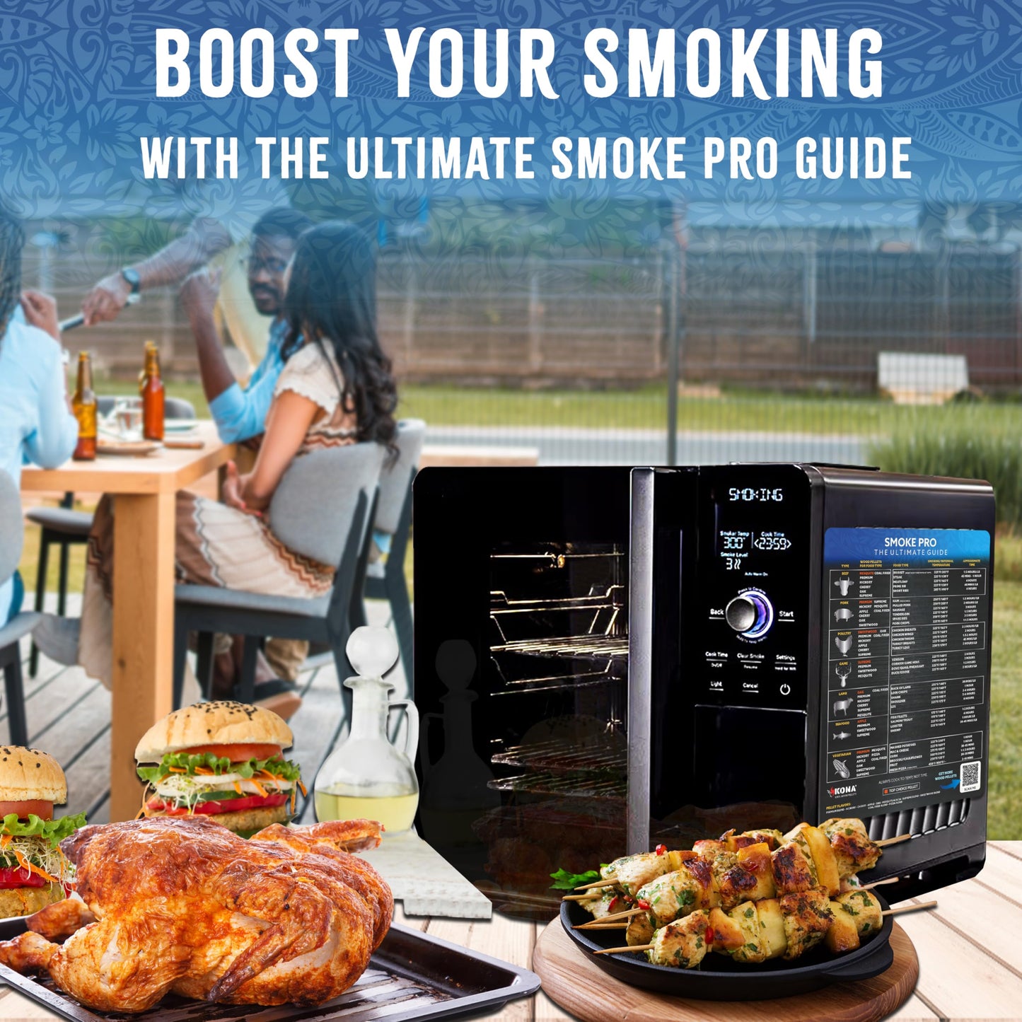 Kona Meat Temperature Magnet & BBQ Smoker Guide - Meat Temperature Chart, Smoker & Pellet Grill Accessories - Wood Type, Time, & Temp for Perfect Results - Smoke Pro Meat Temperature Guide