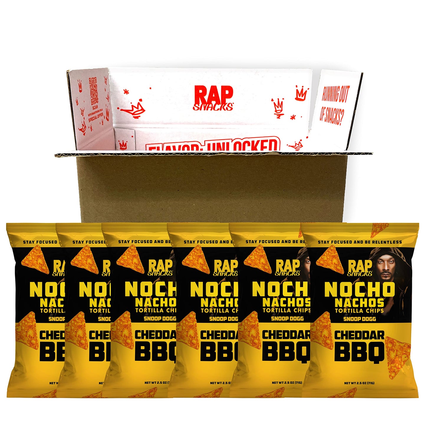 Rap Snacks Snoop Dogg Cheddar BBQ Nocho Nachos Tortilla Chips 2.5 Oz Bags - Pack of 6