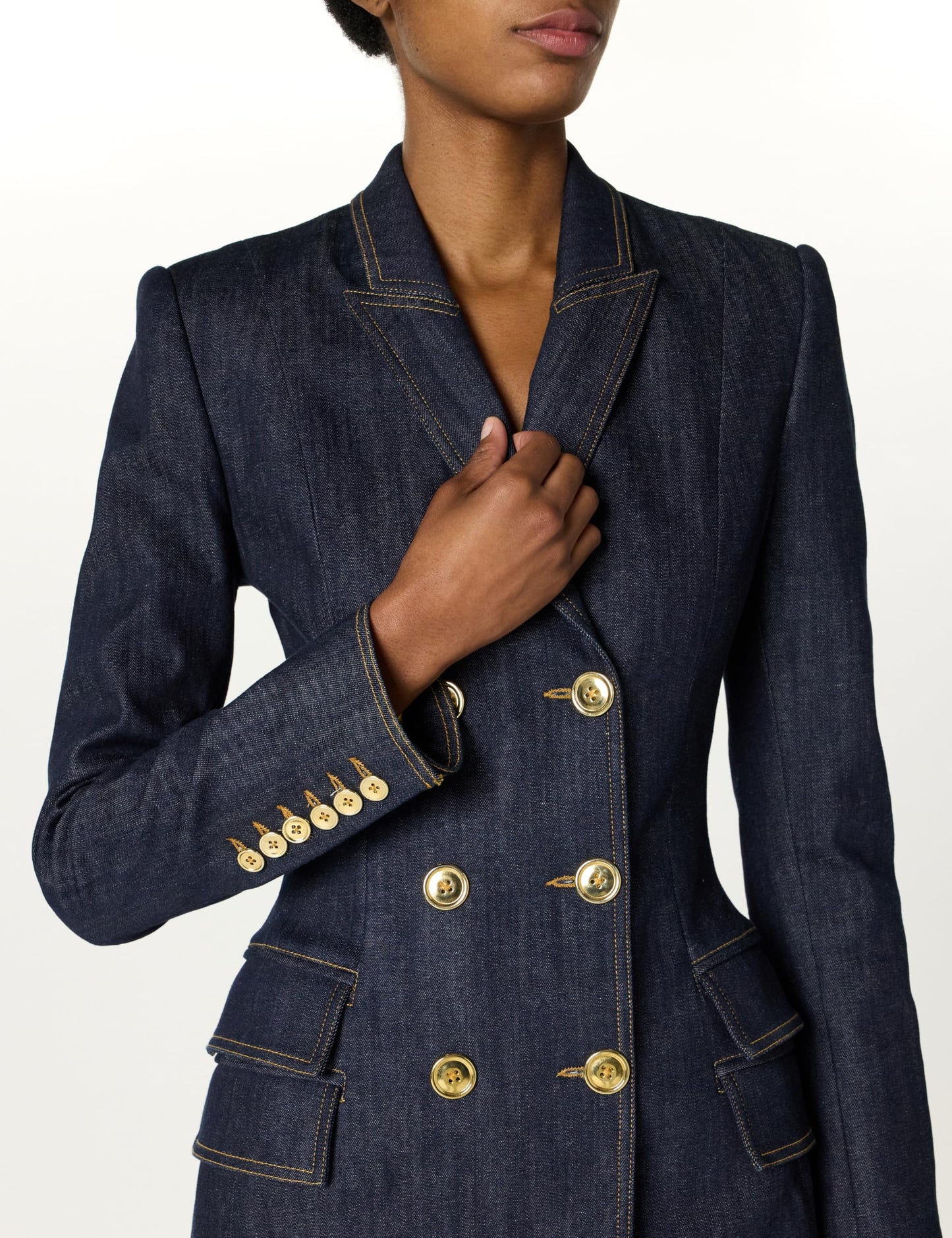 Sergio Hudson, Fitted Double Breast Jacket, 2, Dark Wash Denim