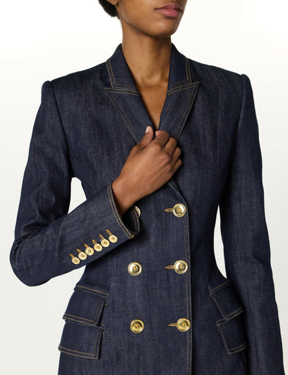 Sergio Hudson, Fitted Double Breast Jacket, 2, Dark Wash Denim