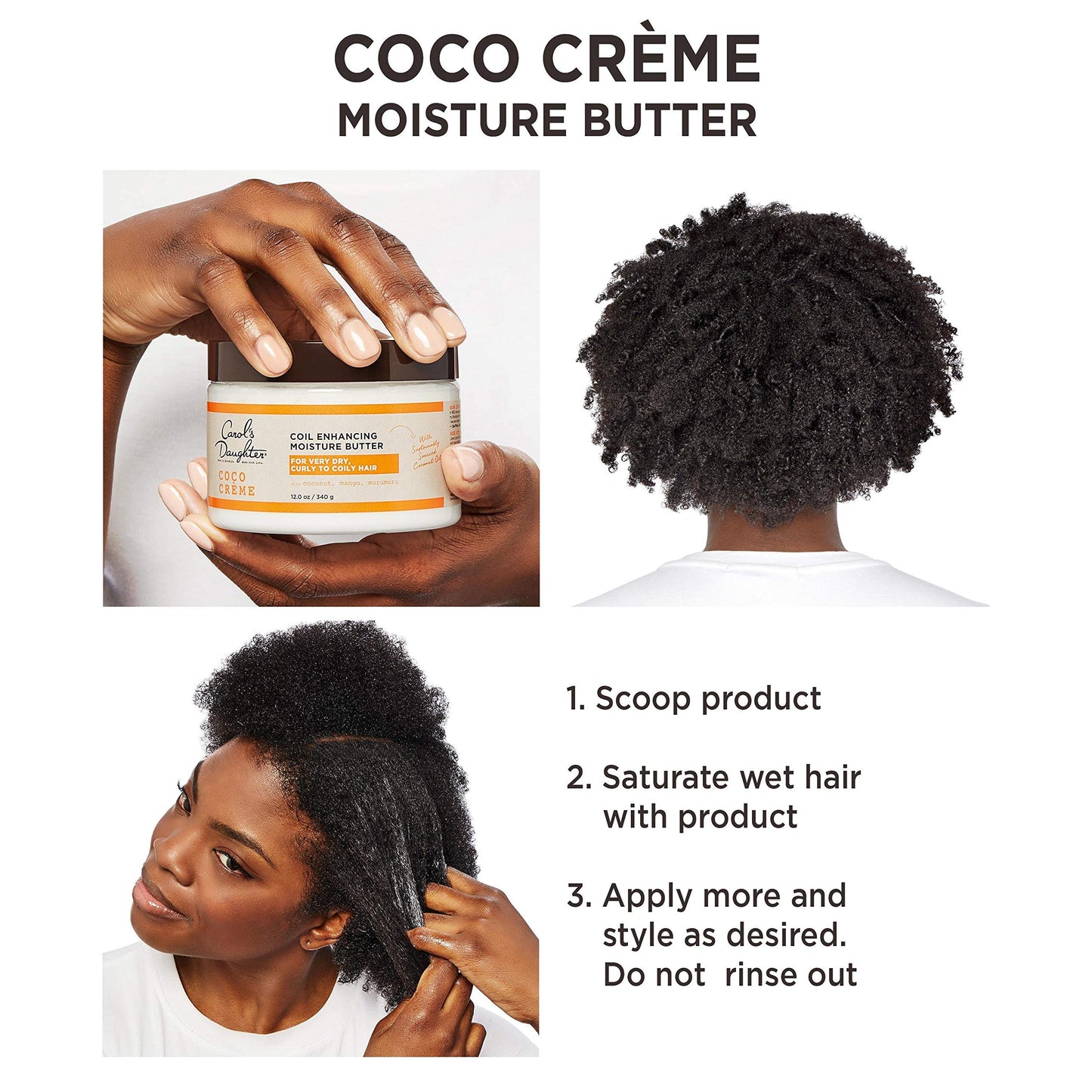 Carol's Daughter Coco Creme Coil Enhancing Moisture Butter, with Coconut Oil and Mango Butter, for Very Dry Curly Hair, Paraben and Silicone Free, 12 oz