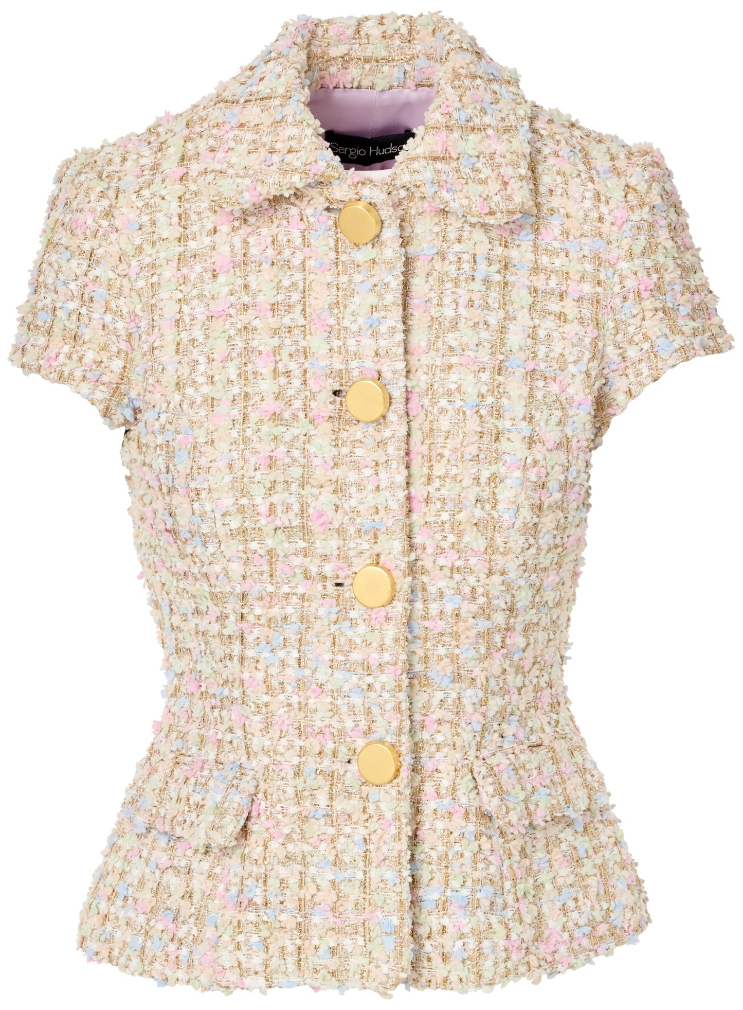 Sergio Hudson, Short Sleeve Tweed Jacket, 2, Multicolor Pastel