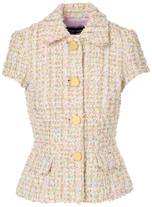 Sergio Hudson, Short Sleeve Tweed Jacket, 2, Multicolor Pastel