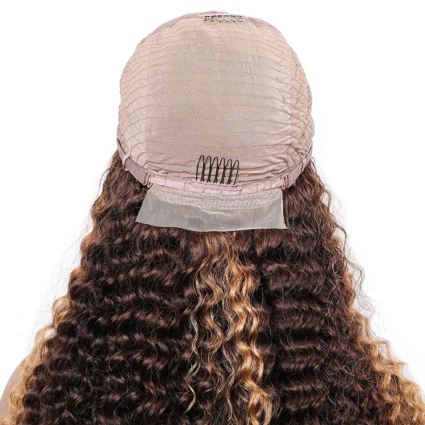 BLY Highlight Human Hair Lace Front Wigs Deep Wave #4/27 Ombre Colored Glueless Wigs Pre Plucked 20 Inch 4x4 Transparent Curly Water Wave Lace Wig Honey Blonde Real Human Hair 180% Density