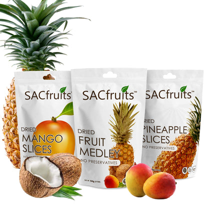 SACFruits Natural No Sugar Vegan Friendly Multi-Pack Dried Fruit Snacks (Mango, Coconut, Pineapple)