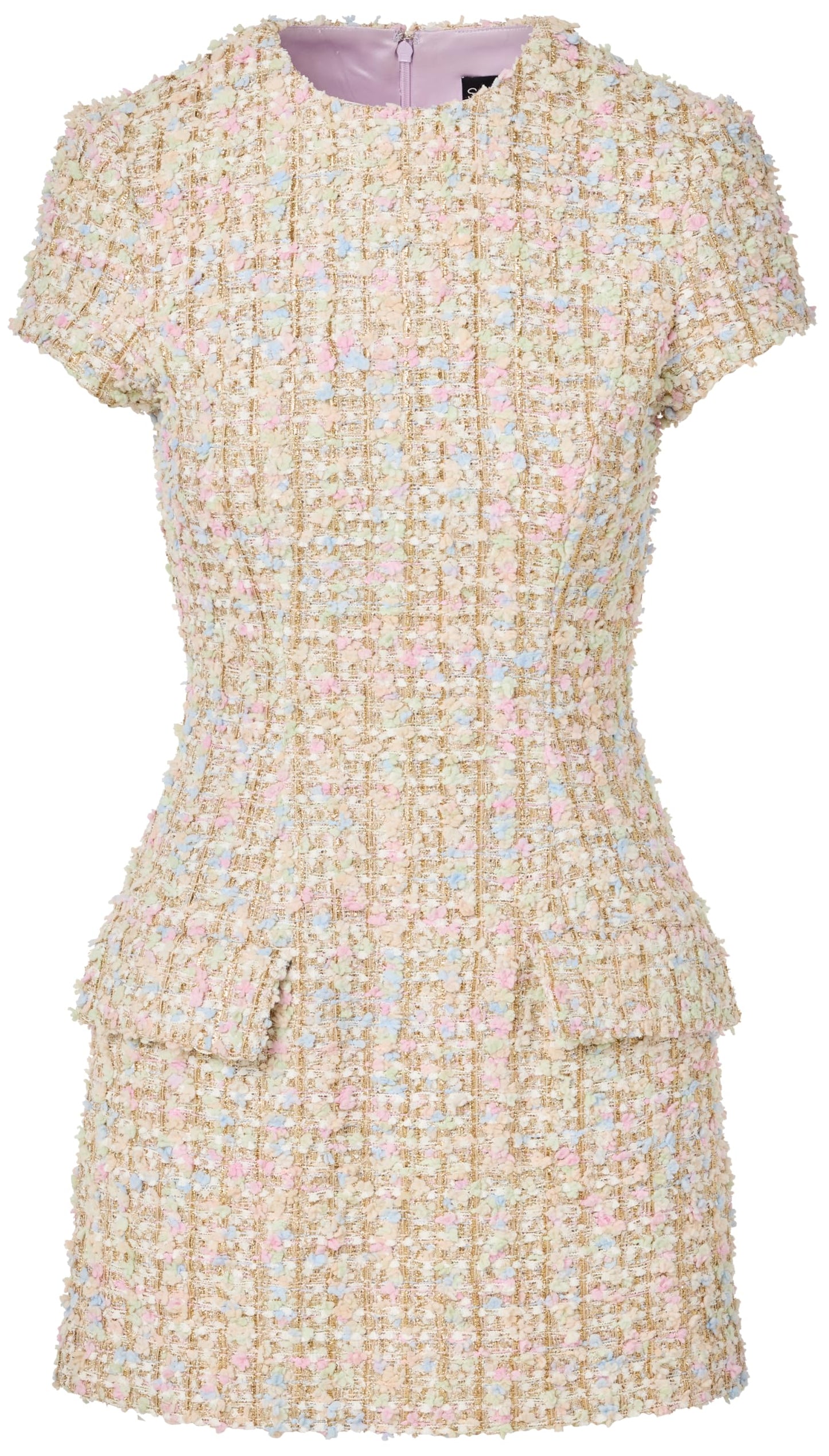 Sergio Hudson, Short Sleeve Tweed Mini Dress, 12, Silver