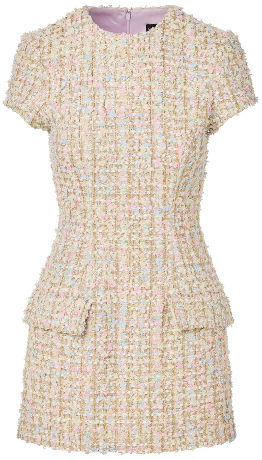 Sergio Hudson, Short Sleeve Tweed Mini Dress, 12, Silver