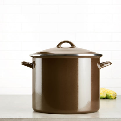 Ayesha Curry Enamel on Steel Stock Pot/Stockpot with Lid, 12 Quart, Brown Sugar