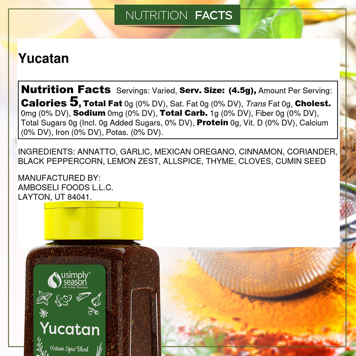 USimplySeason Yucatan (4.8 oz) - Mexican Recado Rojo Spice Blend for Grilling, Tacos, Marinades - Vegan, Non-GMO, Latin Flavors, Made in USA