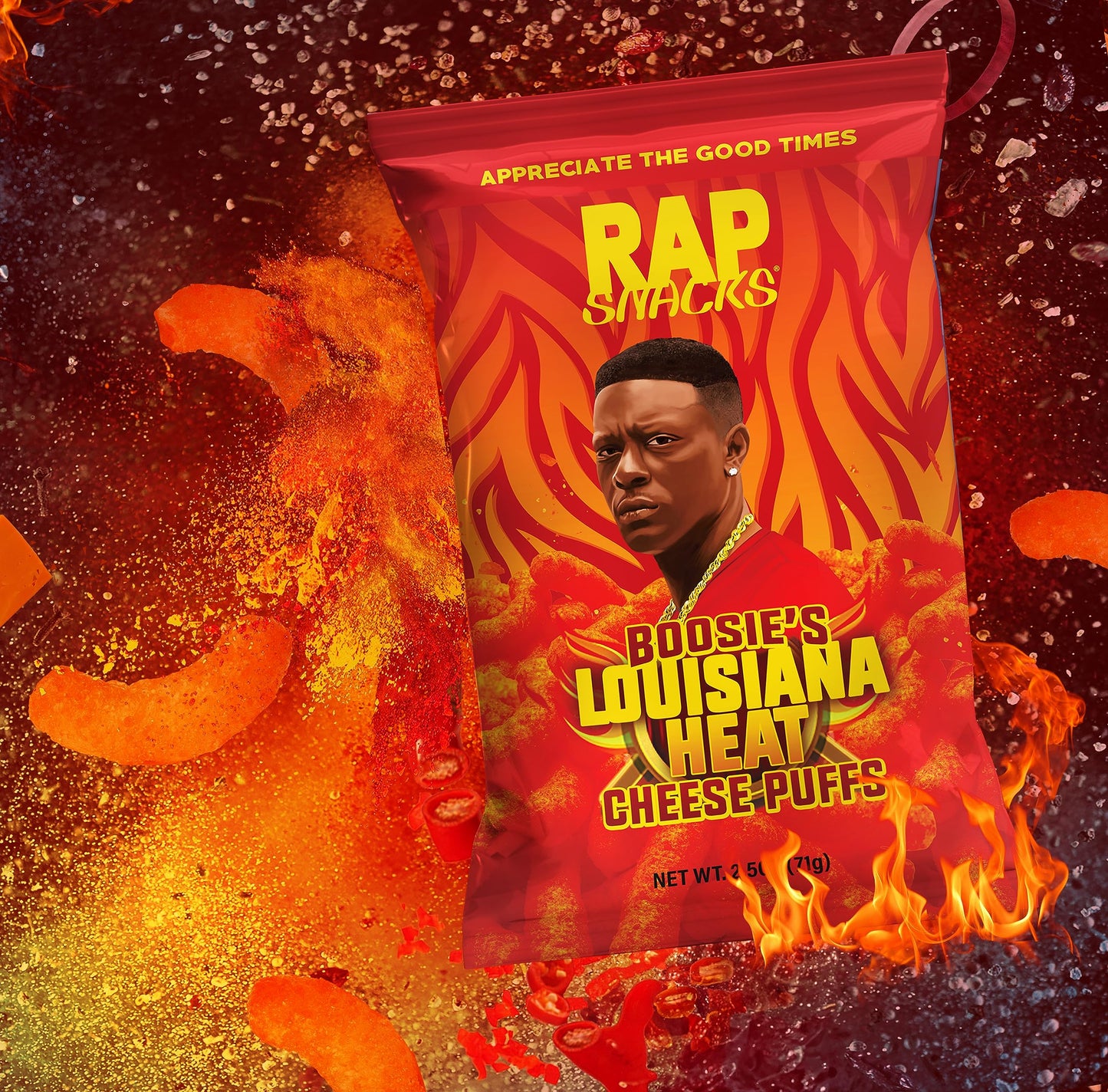 Rap Snacks Boosie Louisiana Heat Cheese Puffs 2.5 Oz Bags-Pack of 6