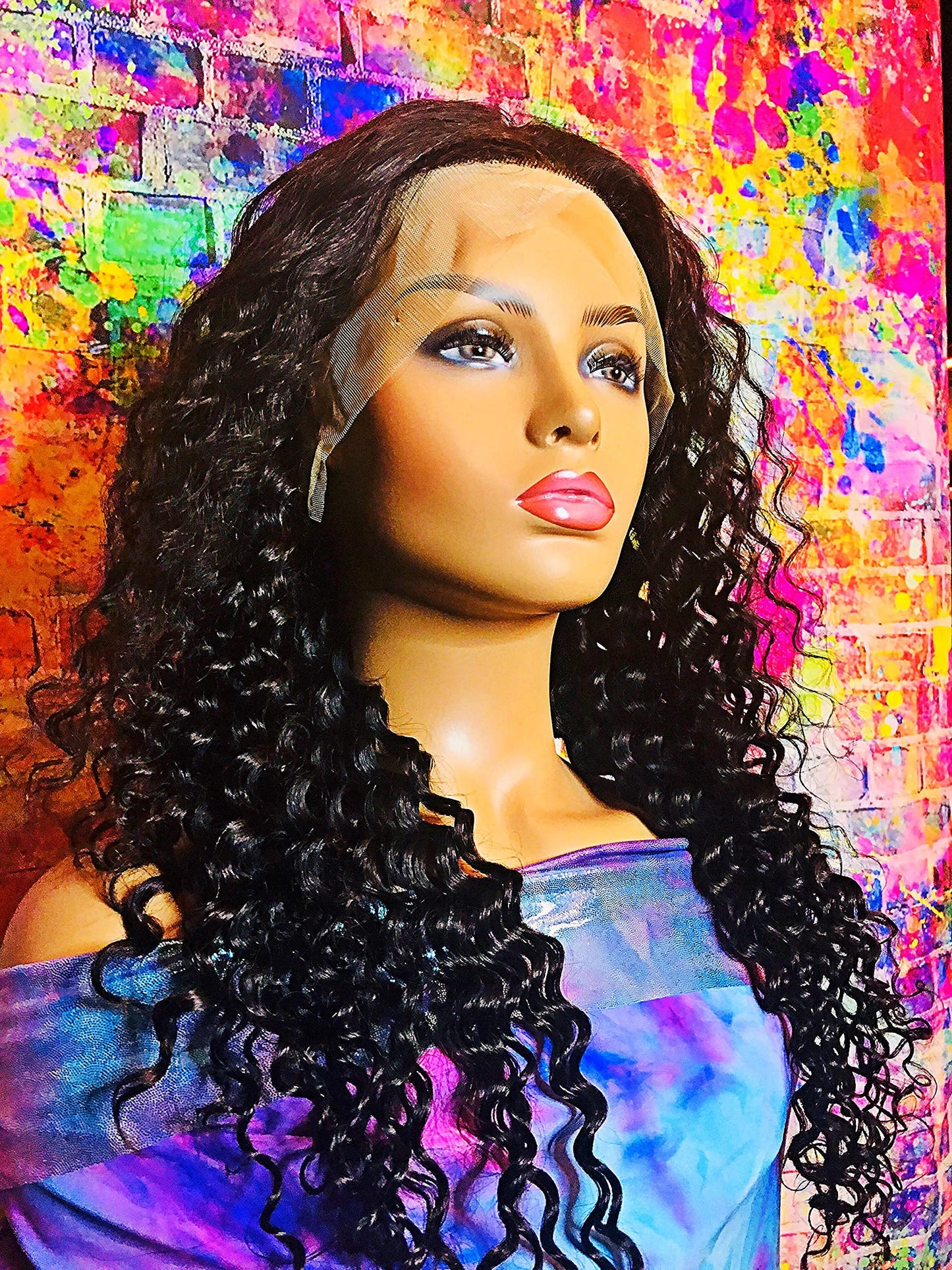 2Chique Boutique Human Hair Wig 13x4 Transparent Lace Wig Natural Color 1B Deep Wave 20 inches 180% Density