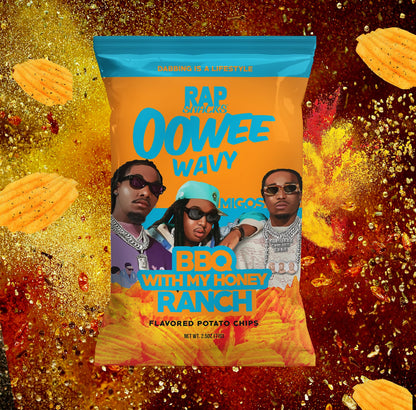 Rap Snacks Migos Bar-B-Quin with My Honey with a Dab of Ranch Wavy Potato Chips 2.5 Oz Bags - Pack of 12