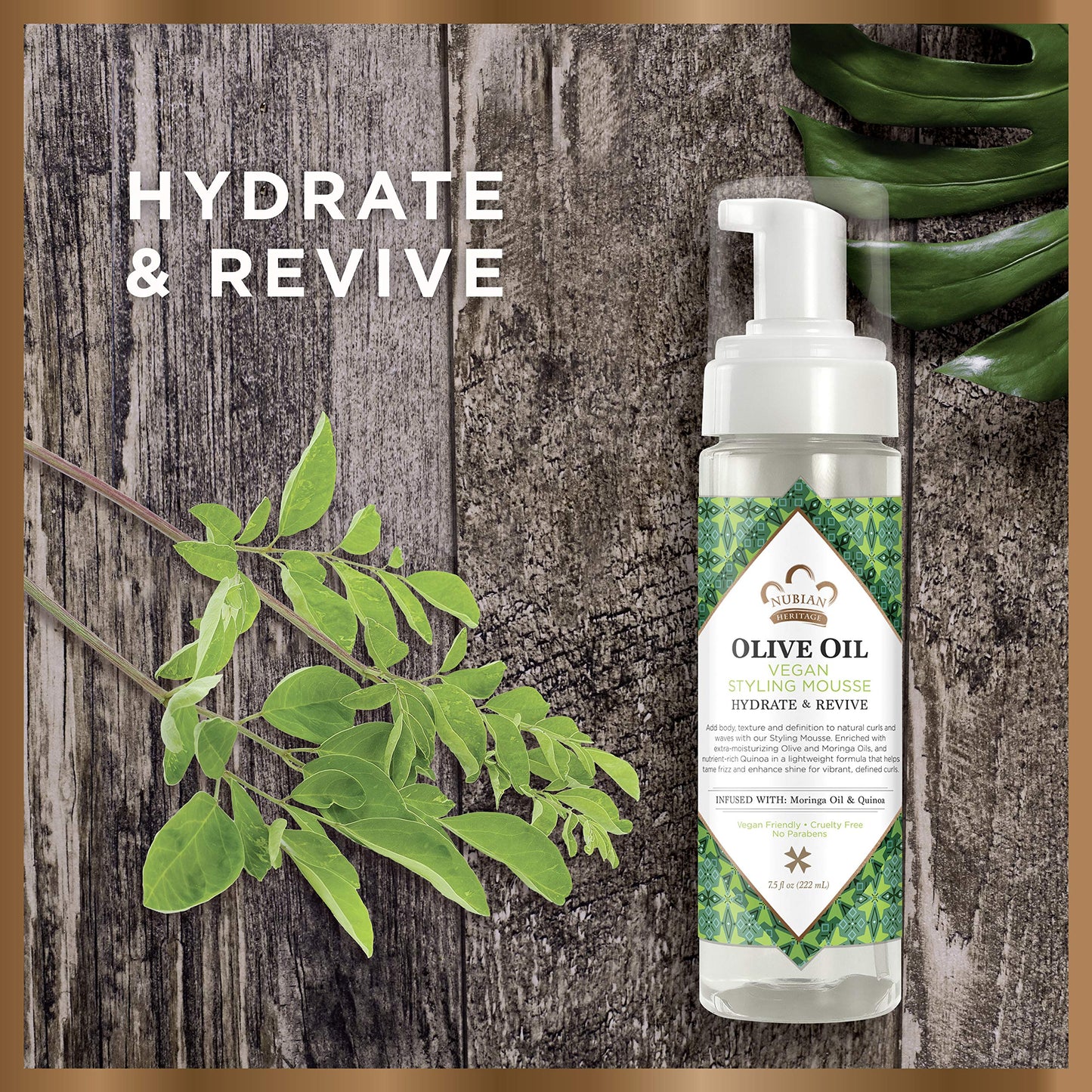 Nubian Heritage Weightless Styling Mousse for Dry Hair, Olive Oil Hair Mousse That Nourishes for Healthy and Hydrated Hair, 7.5 Oz