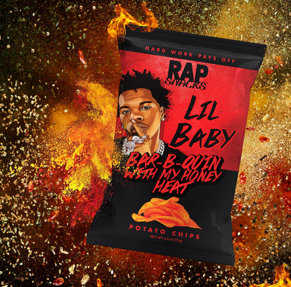 Rap Snacks Lil Baby Cheddar and Sour Cream, Bar-B-Quin' With My Honey Heat and All In Hot-Variety Pack of 6