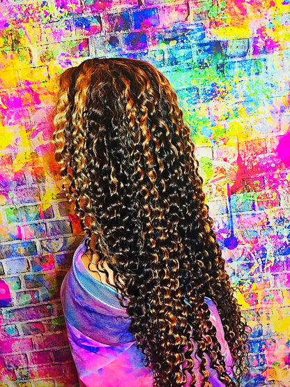 2Chique Boutique Human Hair Wig 13x4 Transparent Lace Wig Highlight Color Deep Wave 22inches 180% Density