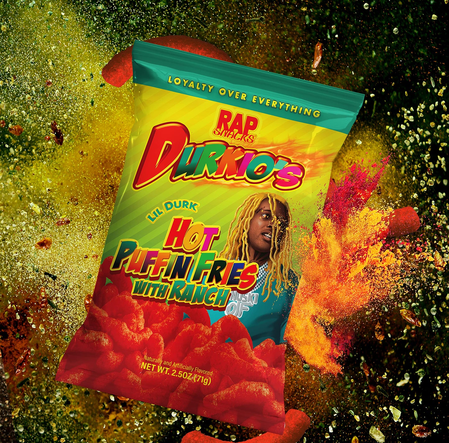 Rap Snacks Lil Durk Durkio's Hot Puffin Fries with Ranch 2.5 Oz Bags - Pack of 6