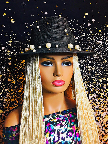 2Chique Boutique Women's Pearl Studded Straw Fedora Hat