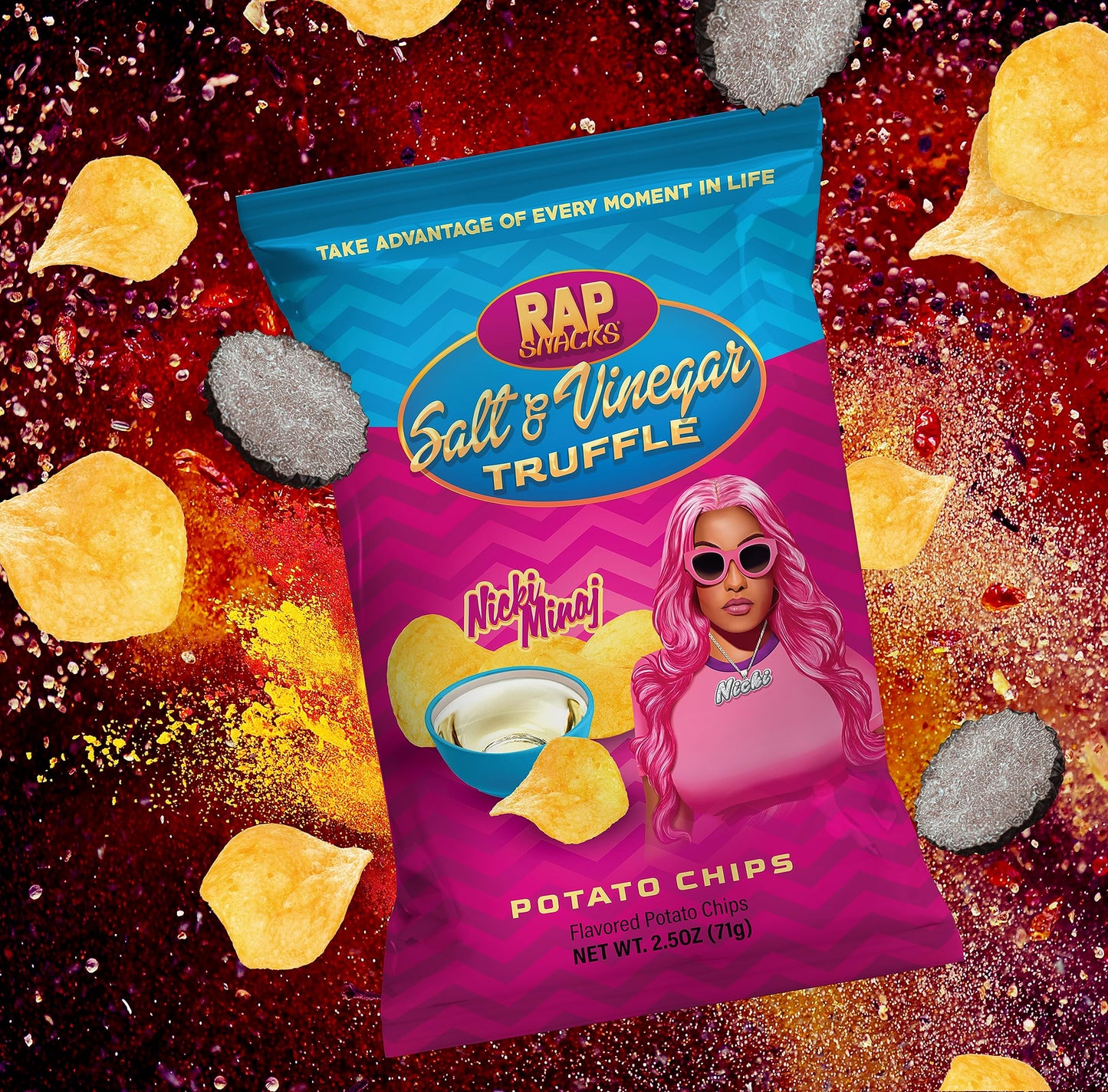 Rap Snacks Nicki Minaj Sour Cream and Truffle, Honey BBQ Truffle, and Salt and Vinegar Truffle Chips Variety - Pack of 12