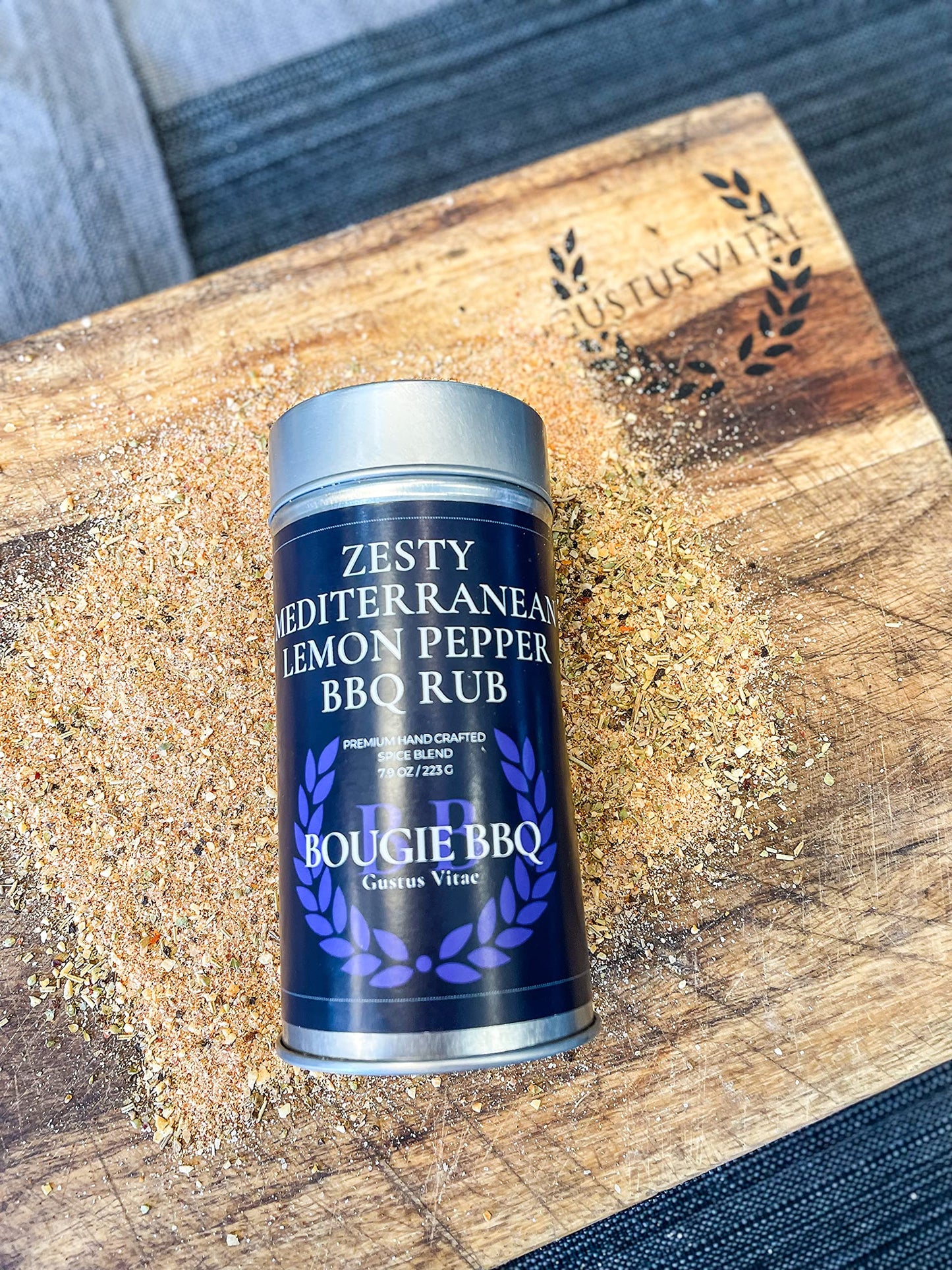 Zesty Mediterranean Lemon Pepper BBQ Rub & Seasoning | Gourmet Seasoning | Artisan Spice Blend | All Natural | Non GMO | 7.9 oz (223g) | Small Batch | Bougie BBQ | Gustus Vitae | #842