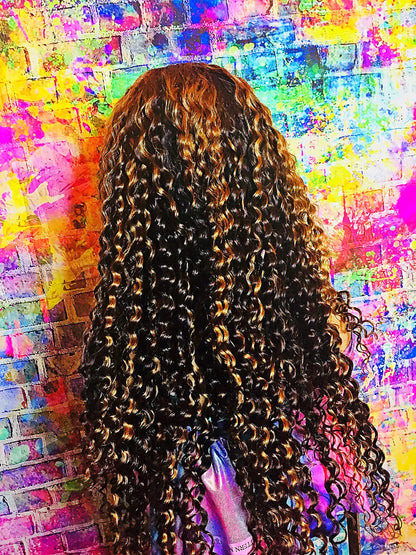 2Chique Boutique Human Hair Wig 13x4 Transparent Lace Wig Highlight Color Deep Wave 22inches 180% Density