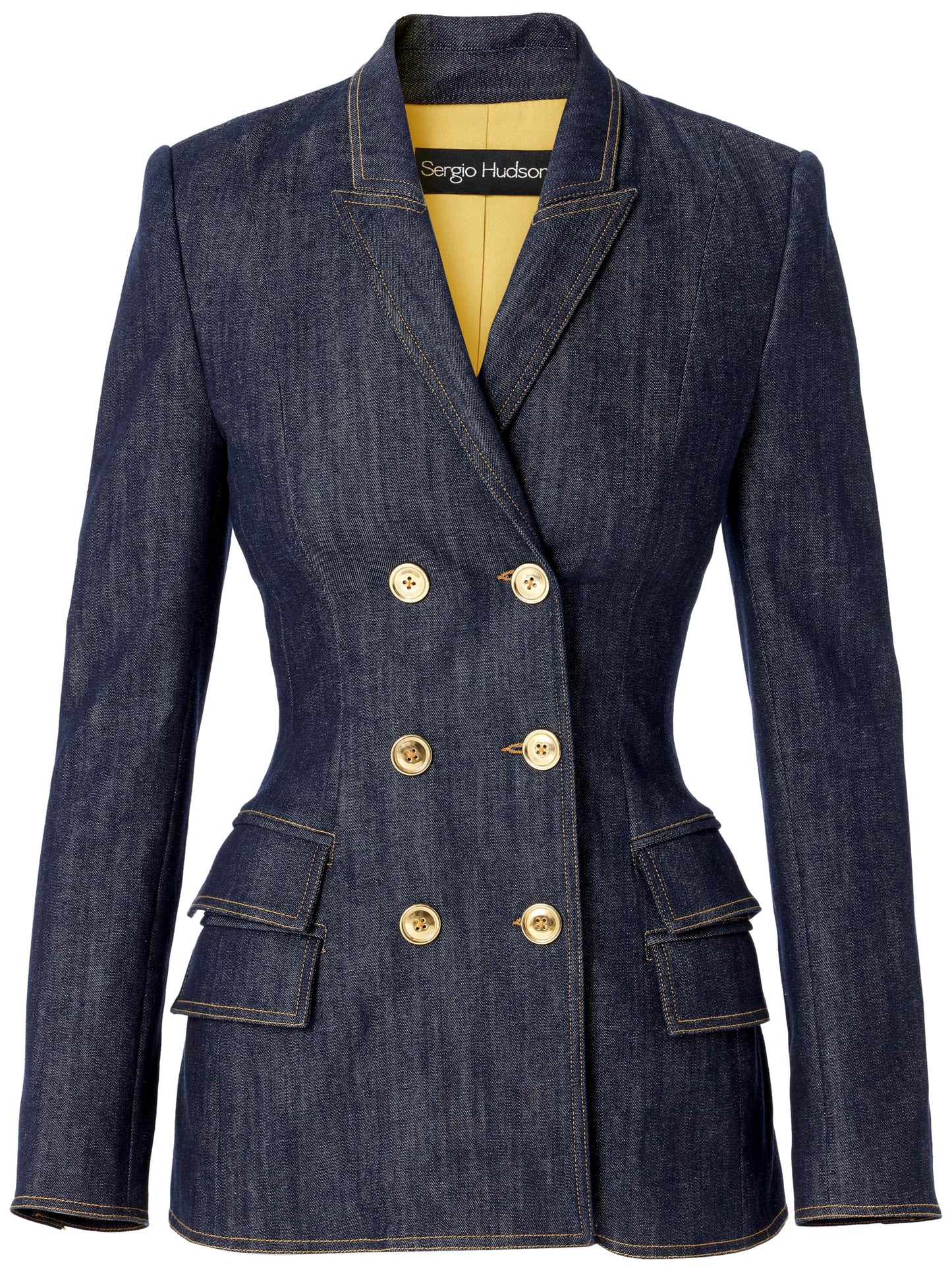 Sergio Hudson, Fitted Double Breast Jacket, 2, Dark Wash Denim