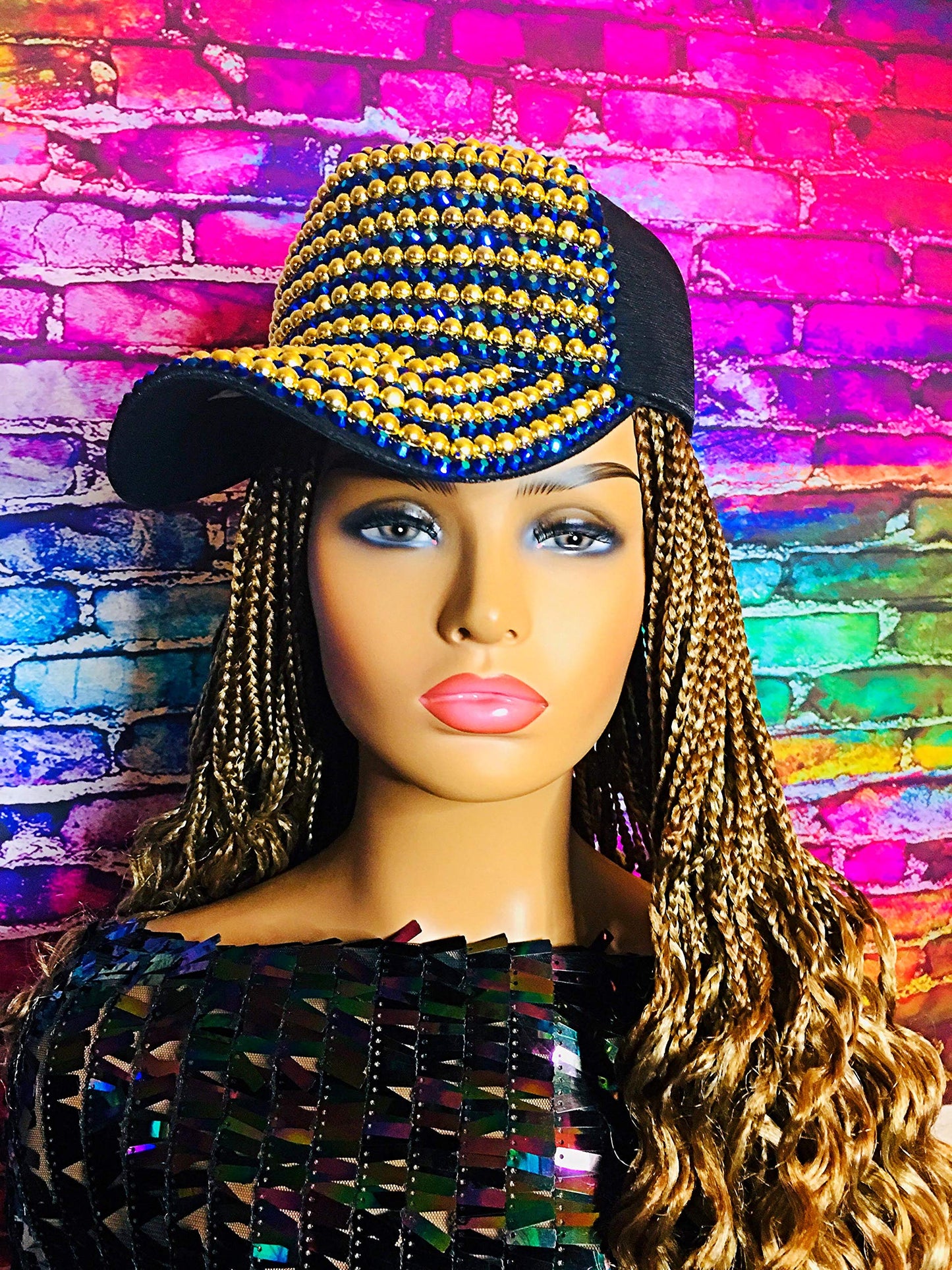 2Chique Boutique Women's Full Front AB Stone Multi Rhinestone Fashion Cap