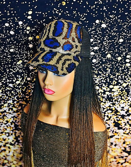 2Chique Boutique Women's Leopard Print Sequins Hat (Blue)