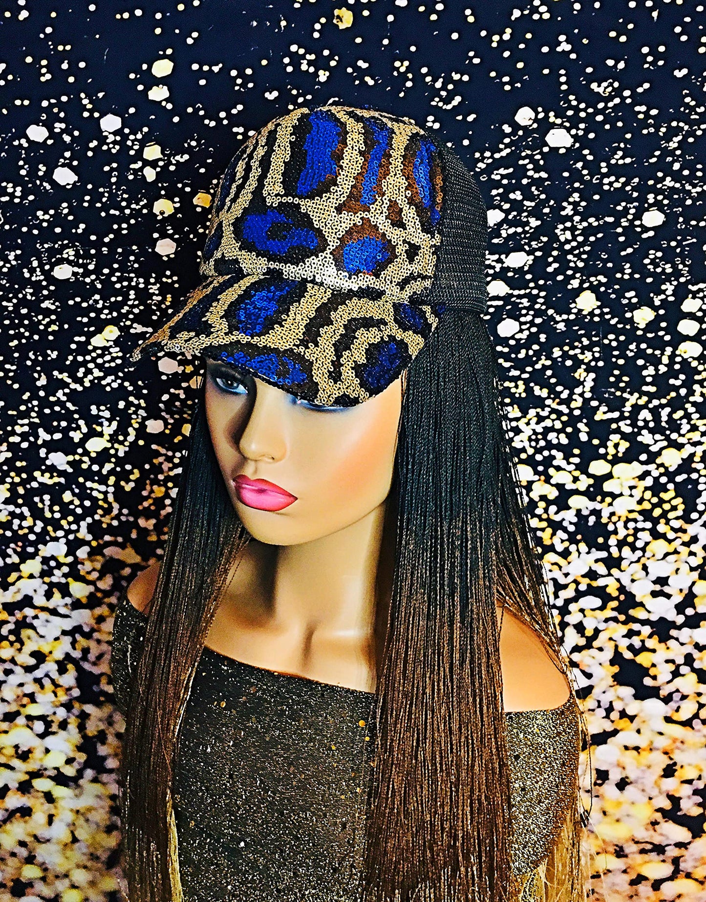 2Chique Boutique Women's Leopard Print Sequins Hat (Gold)